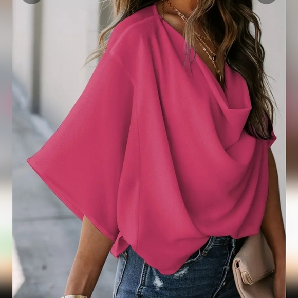 Magenta Batwing  Sleeve, Cowl Neck Blouse NWOT - Picture 2 of 3